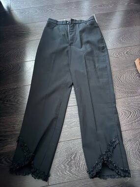 Black Women's Wide-Leg Pants with Frayed Hem